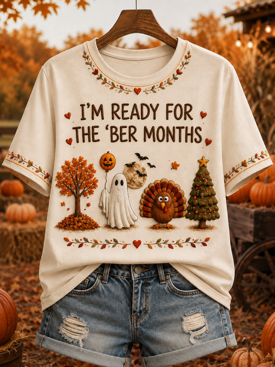 Damen-Vintage-T-Shirt mit dem Aufdruck „Ich bin bereit für die ‚ber-Monate“ – bequem, kurzärmelig
