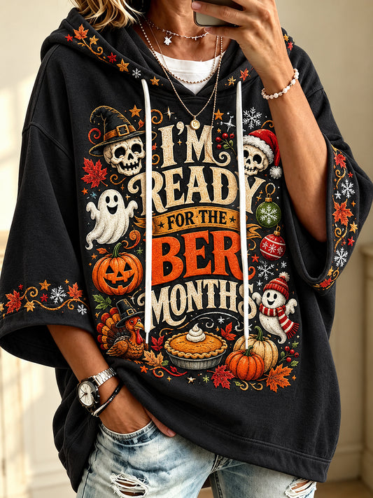 Damen-Vintage-Kapuzenpullover mit dem Aufdruck „Ich bin bereit für die ‚ber-Monate“ – bequem und stylisch