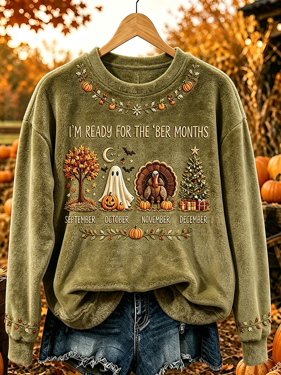 Damen Vintage Ich bin bereit für die Monate Print Flanell Sweatshirt
