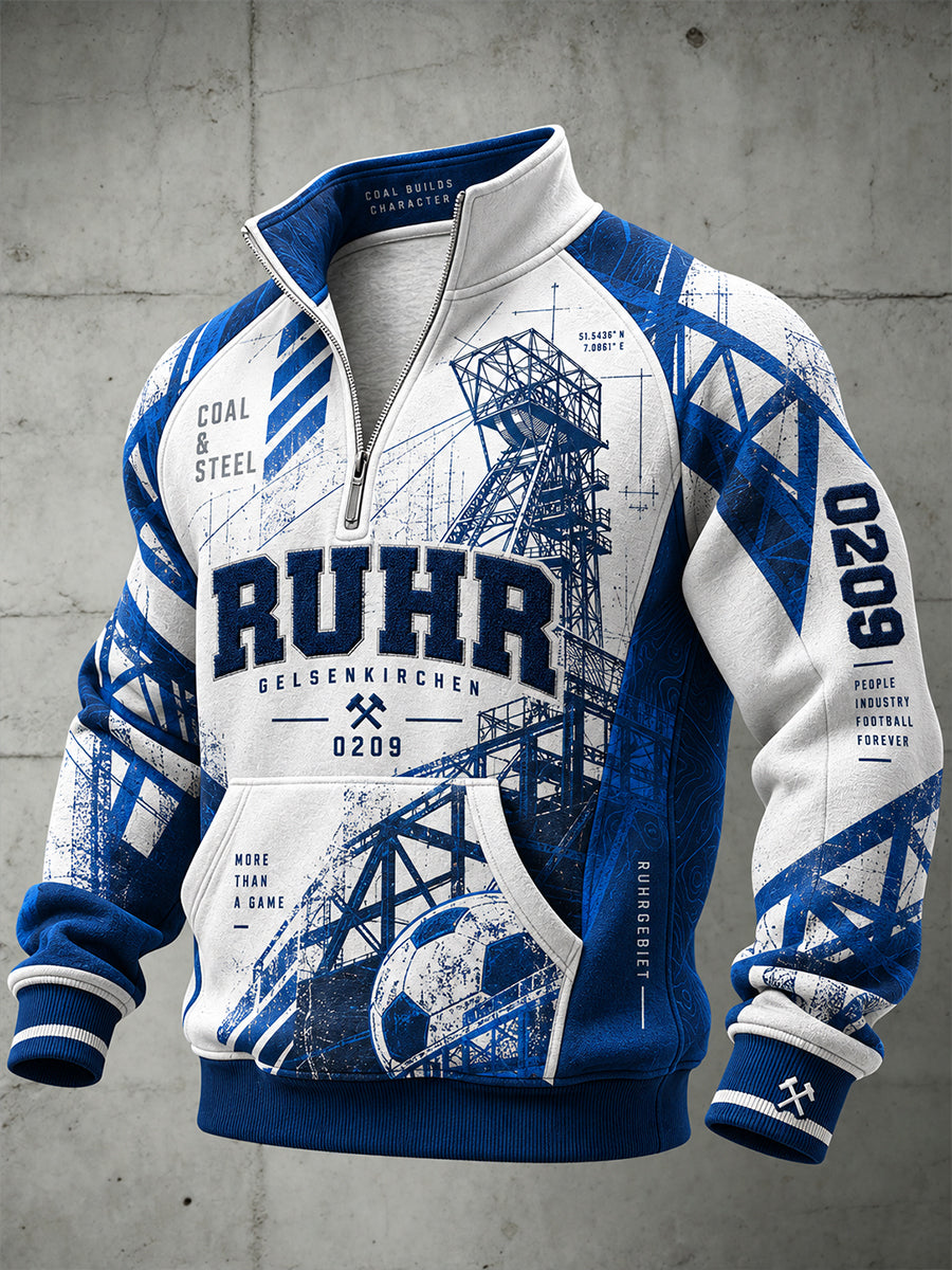 Herren-Schalke-Halbreißverschluss-Sweatshirt mit Stehkragen