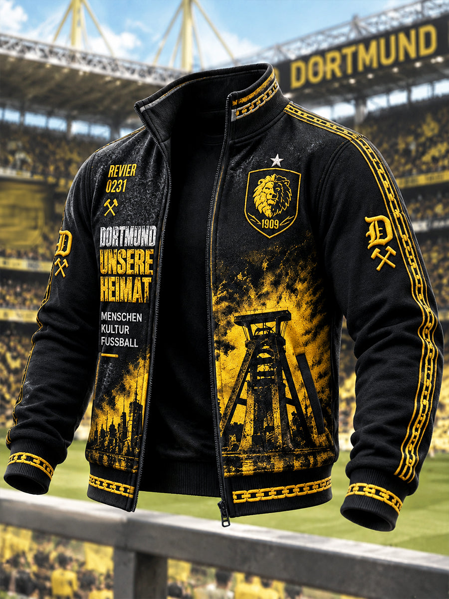 Herren Schwarz Deutsch Dortmund Fußball-bedruckte Freizeit jacke mit Reiß verschluss