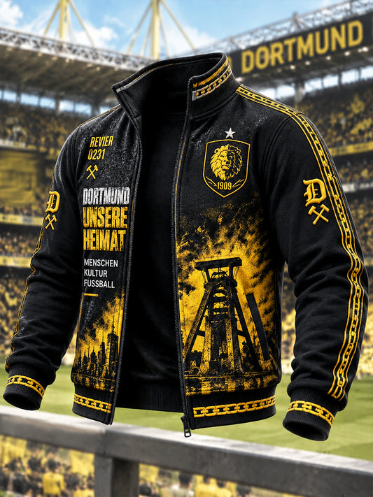 Herren Schwarz Deutsch Dortmund Fußball-bedruckte Freizeit jacke mit Reiß verschluss