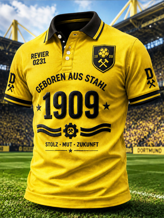 Herren Gelb Deutsche Borussia Dortmund Fußball-bedrucktes Freizeit-Polo-Shirt