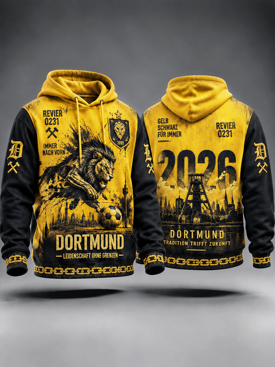 Herren deutsche Borussia Dortmund Fußball-bedrucktes lässiges Kapuzen-Sweatshirt