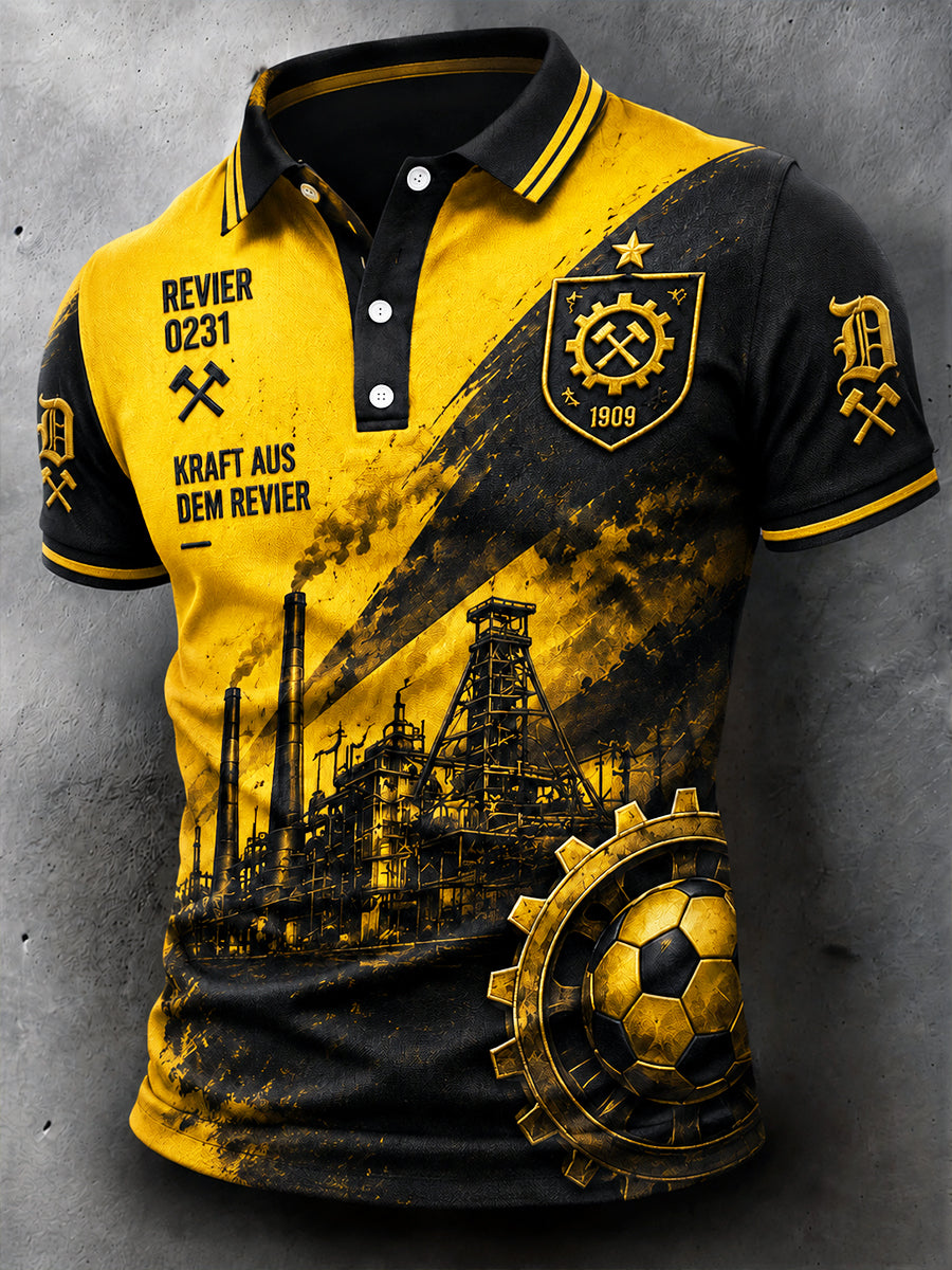 Herren Borussia Dortmund Fußball-bedrucktes Freizeit-Polo-Shirt