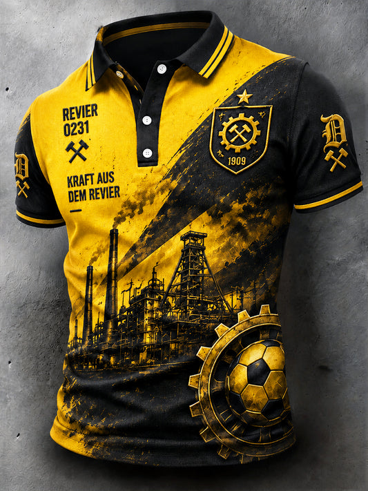 Herren Borussia Dortmund Fußball-bedrucktes Freizeit-Polo-Shirt