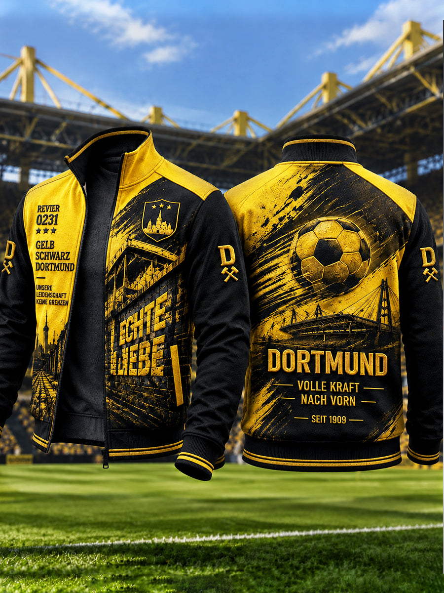 Herren Borussia Dortmund Fußball-bedruckte Freizeit jacke mit Reiß verschluss