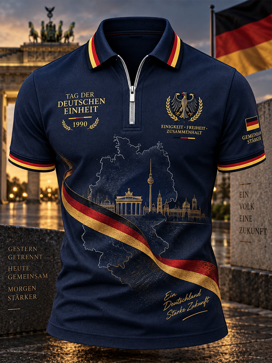 Herren-Einheitsfeiertags-Feier Grafikdruck Kurzarm-Polo-Shirt mit durchgehendem Reißverschluss