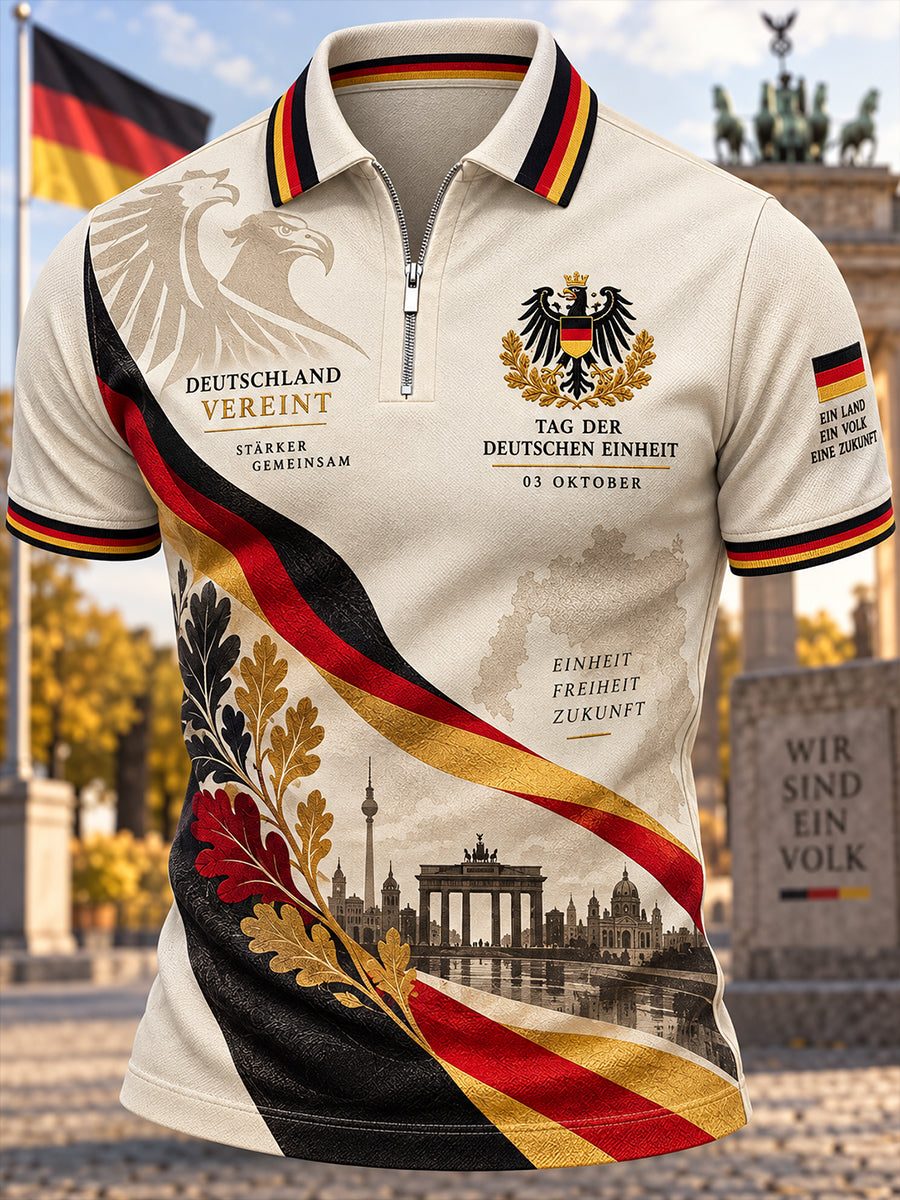 Herren-Einheitsfeiertags-Feier Grafikdruck Kurzarm-Polo-Shirt mit durchgehendem Reißverschluss