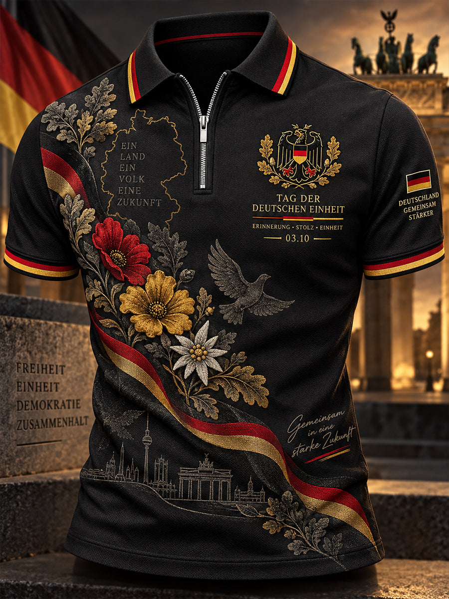 Herren-Einheitsfeiertags-Feier Grafikdruck Kurzarm-Polo-Shirt mit durchgehendem Reißverschluss