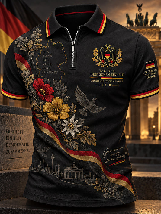Herren-Einheitsfeiertags-Feier Grafikdruck Kurzarm-Polo-Shirt mit durchgehendem Reißverschluss