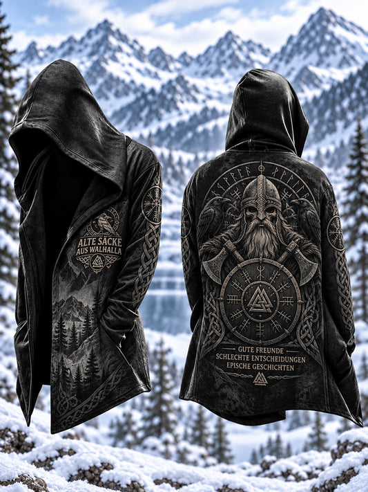 Herren-Strickjacke im Wikingerstil mit Kapuze