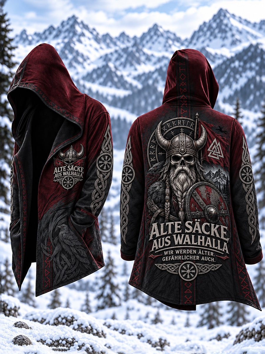 Herren-Strickjacke im Wikingerstil mit Kapuze