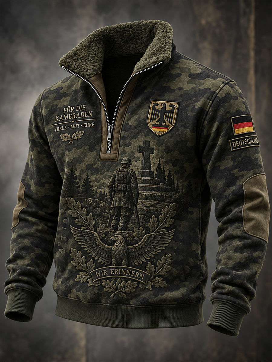 Herren-Graphic-Print-Zip-Neck-Top zum Gedenken an die Veteranen