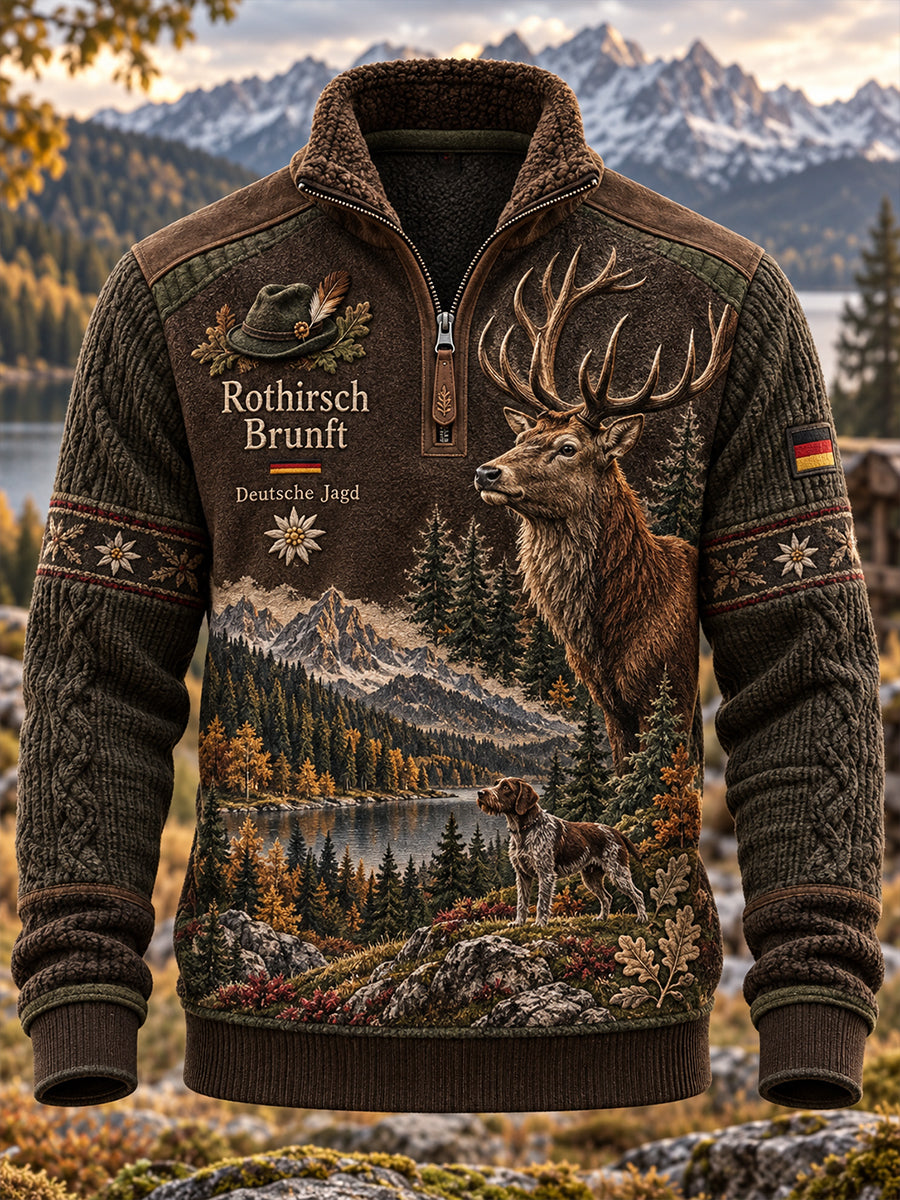 Herren-Fleecegefüttertes Stehkragen-Sweatshirt für die deutsche Jagdsaison