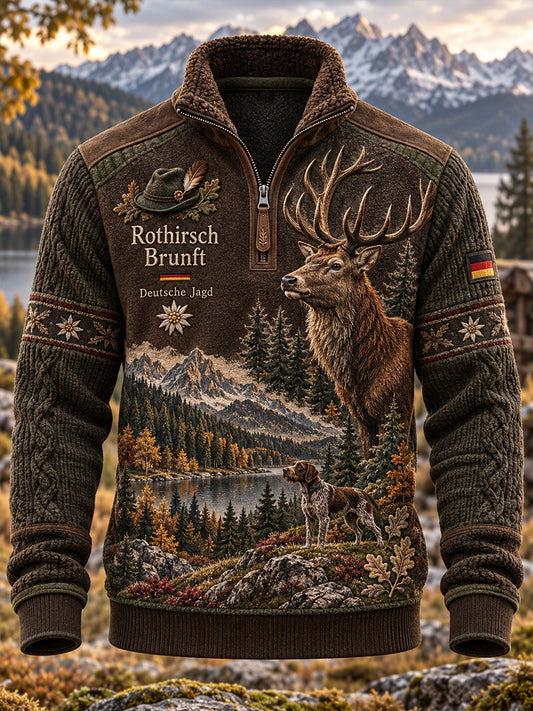 Herren-Fleecegefüttertes Stehkragen-Sweatshirt für die deutsche Jagdsaison