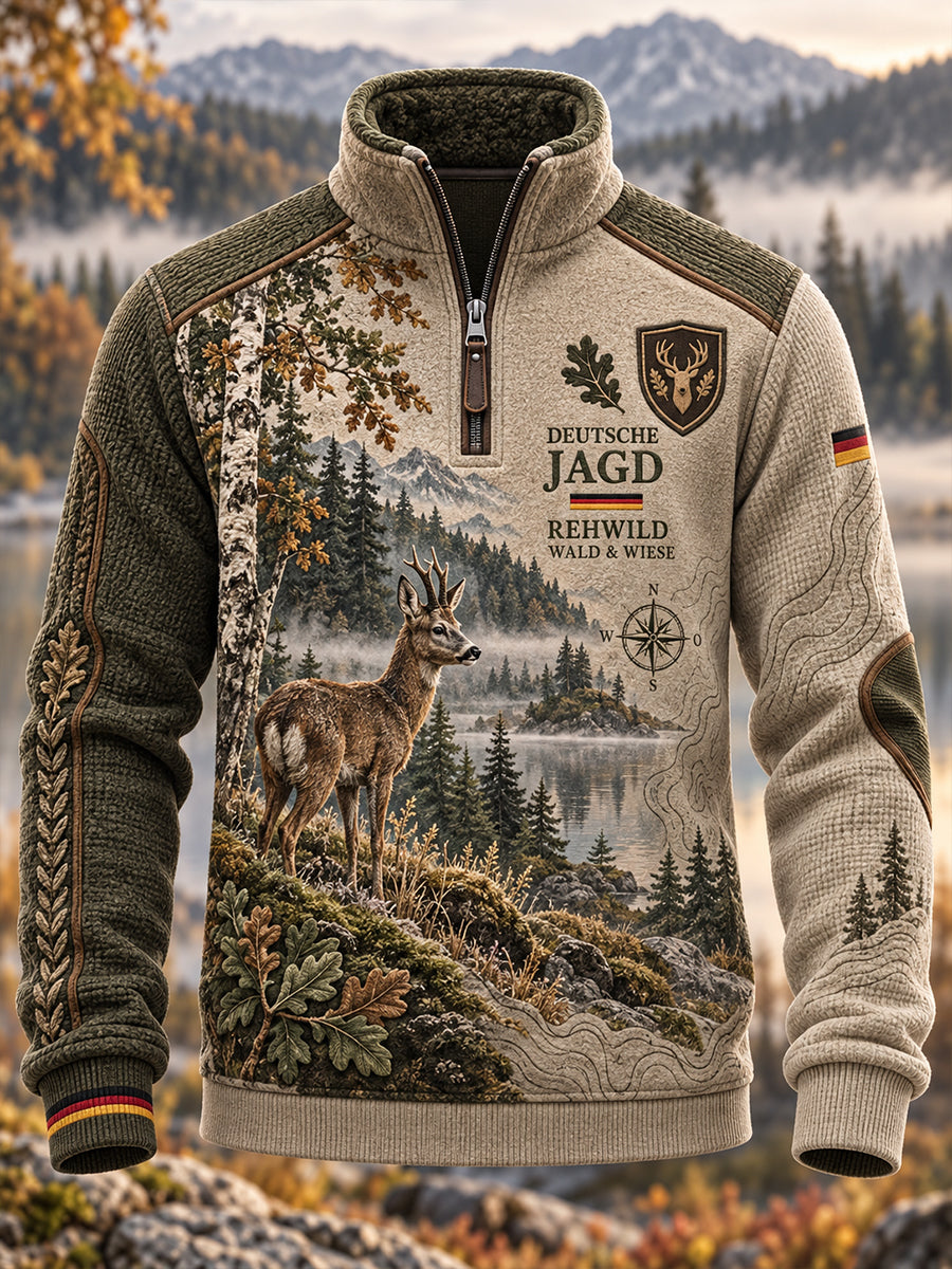 Herren-Fleecegefüttertes Stehkragen-Sweatshirt für die deutsche Jagdsaison