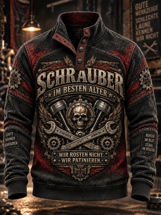 Humorvoller Slogan für Männer mit vier Knöpfen