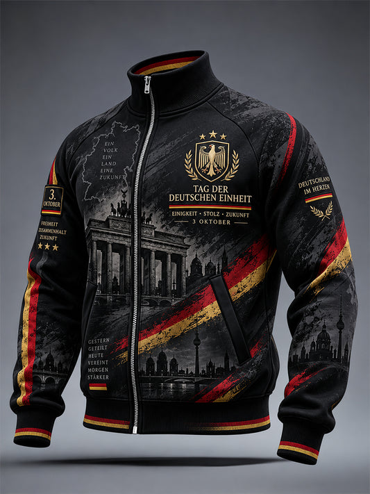 Gedenk-Jacke mit grafischem Print und langen Ärmeln zum Tag der Einheit der Männer