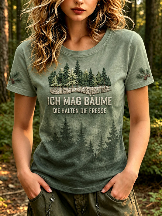 Damen-Outdoor-T-Shirt mit waldinspiriertem Grafikdesign