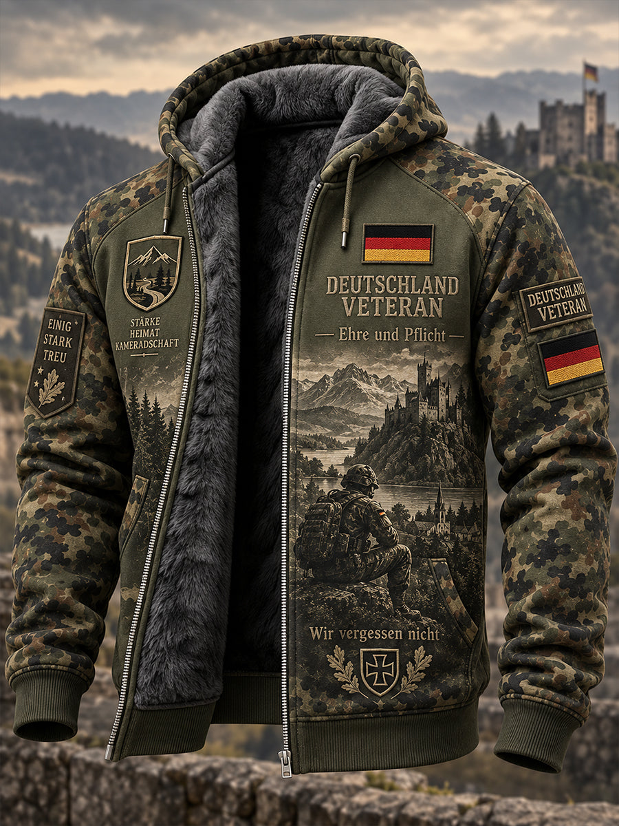 Herren-Camouflage-Kapuzenjacke mit langen Ärmeln und Gedenkdruck für Veteranen