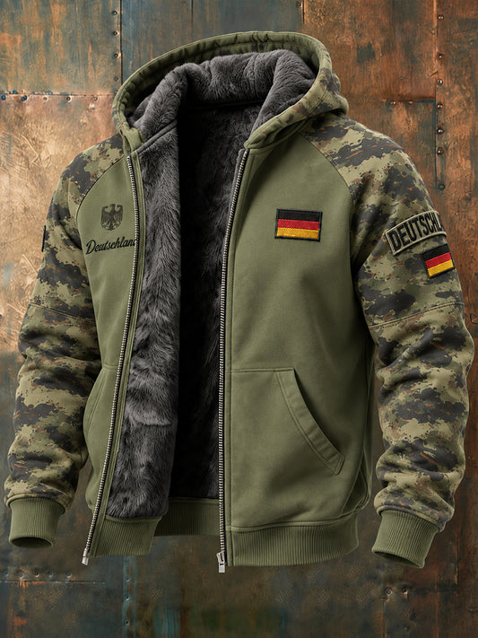 Herren-Camouflage-Kapuzenjacke mit langen Ärmeln und Gedenkdruck für Veteranen