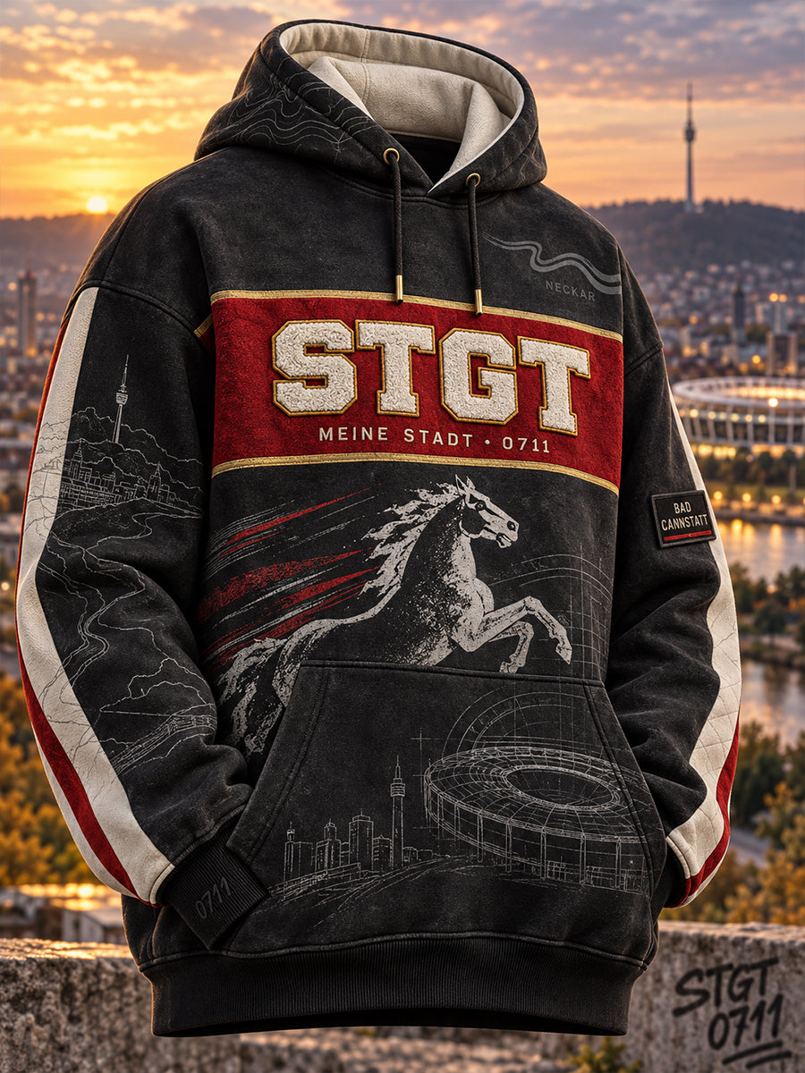 Herren-VfB-Stuttgart-Oversize-Kapuzenpullover mit abfallenden Schultern und Taschen