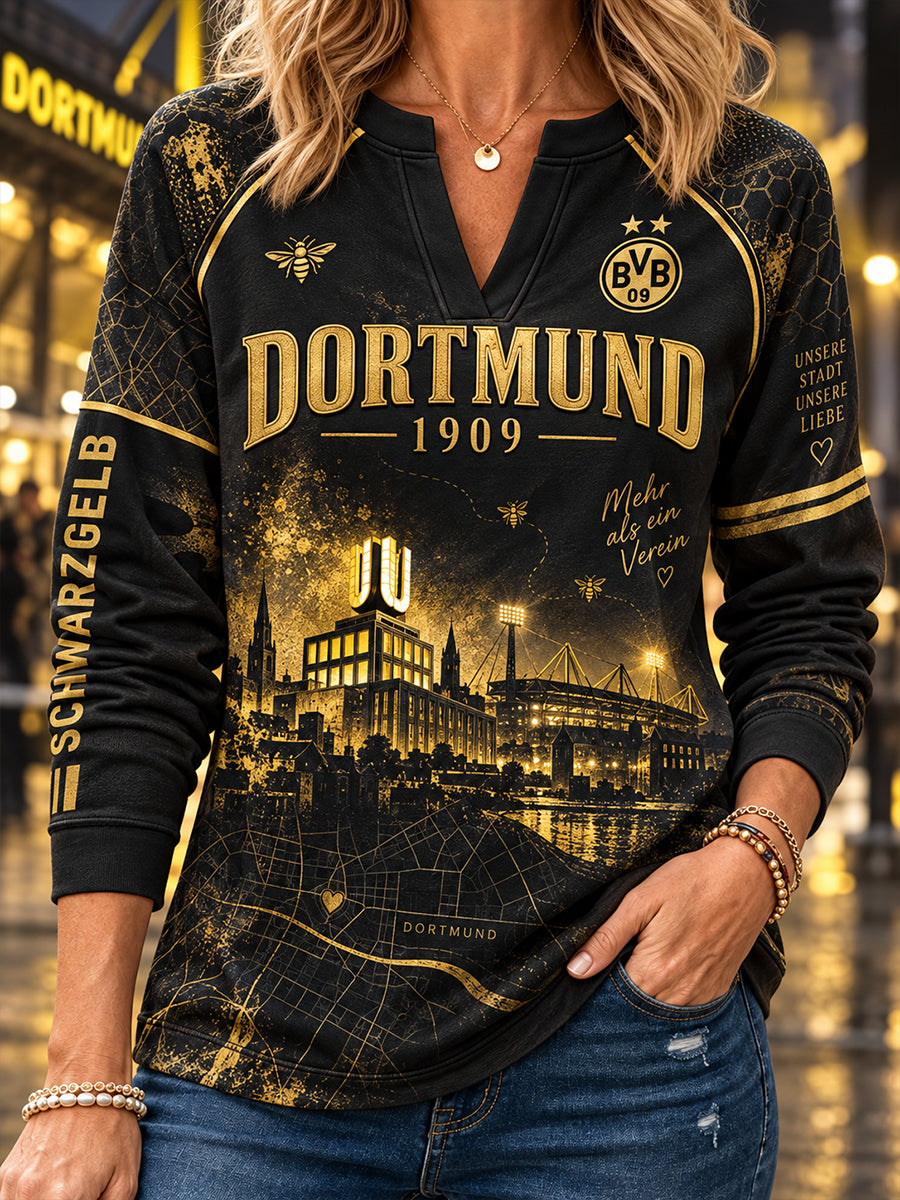 Damen-Dortmund-Casual-Kapuzenpullover mit V-Ausschnitt