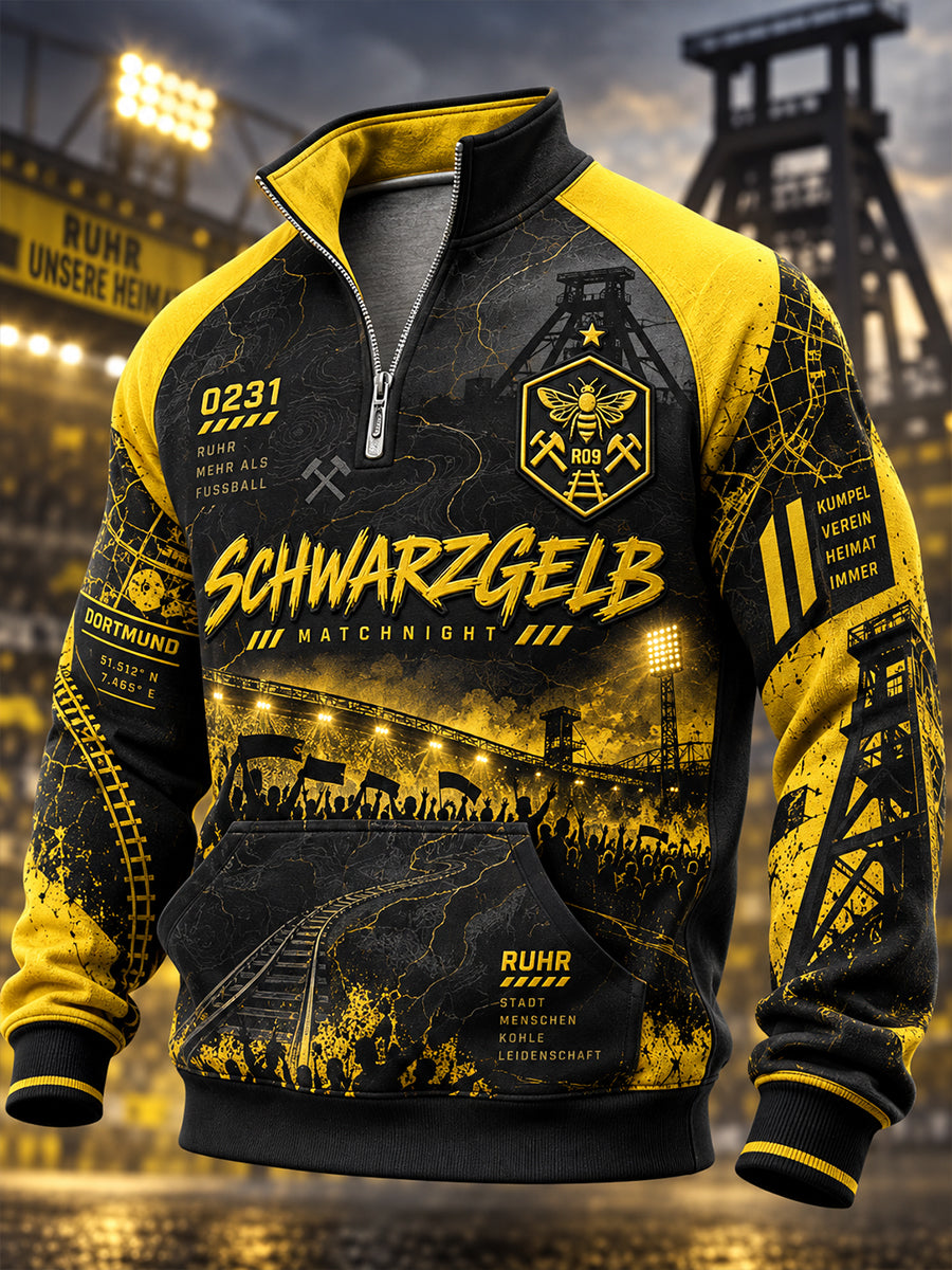 Herren-Dortmund-Halbreißverschluss-Sweatshirt mit Stehkragen