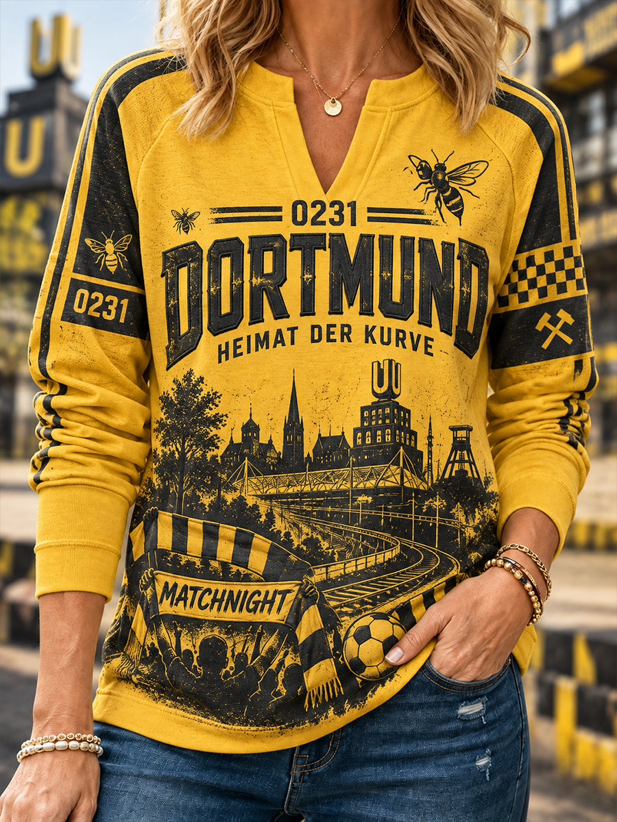 Damen Dortmund Casual V-Ausschnitt Sweatshirt