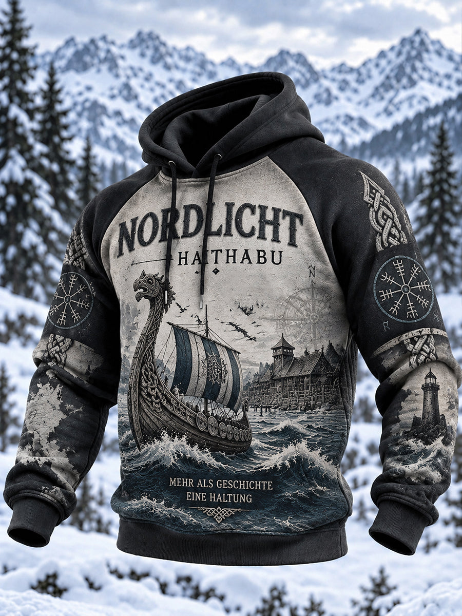 Herren-Raglan-Kapuzenpullover im Wikingerstil