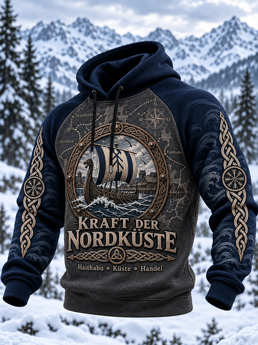 Herren-Raglan-Kapuzenpullover im Wikingerstil