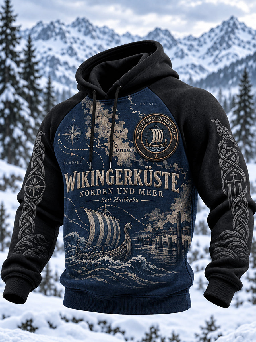 Herren-Raglan-Kapuzenpullover im Wikingerstil