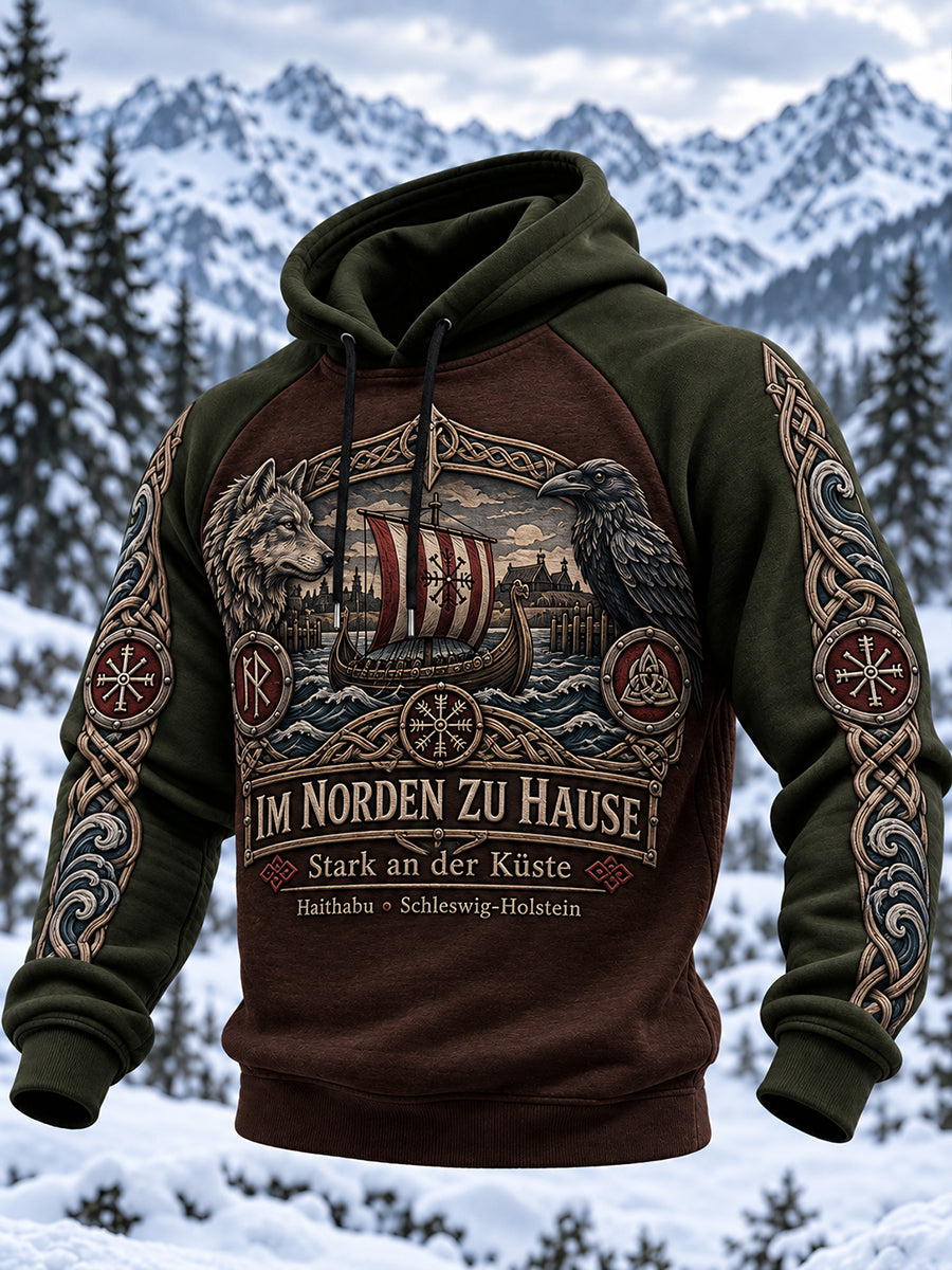 Herren-Raglan-Kapuzenpullover im Wikingerstil
