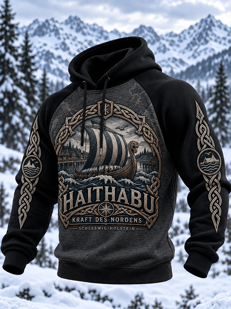 Herren-Raglan-Kapuzenpullover im Wikingerstil