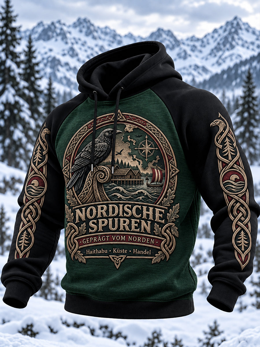 Herren-Raglan-Kapuzenpullover im Wikingerstil
