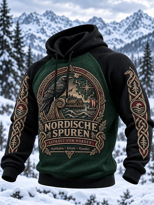 Herren-Raglan-Kapuzenpullover im Wikingerstil
