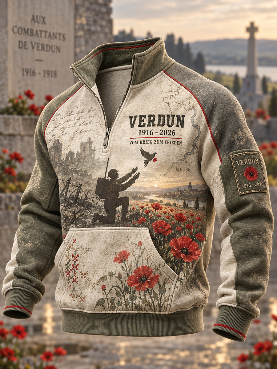 Herren-Sweatshirt mit halbem Reißverschluss und Stehkragen zum Gedenken an die Schlacht von Verdun