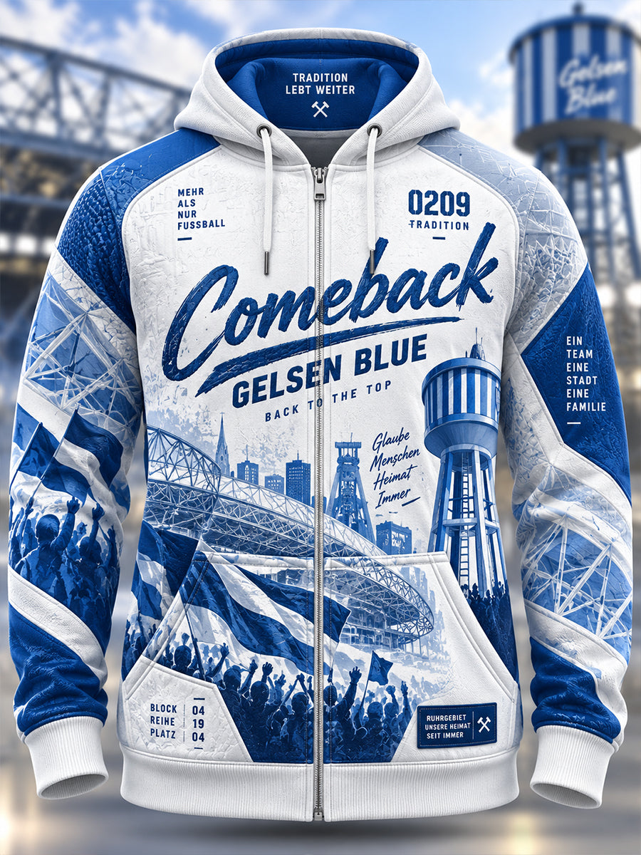 Herren-Hoodie mit Reiß verschluss auf Schalke