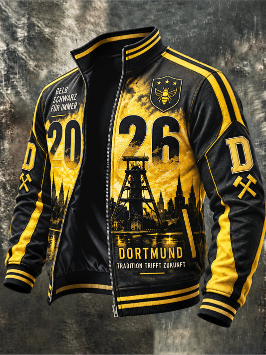 Herren-Borussia-Dortmund-Bundesliga-2026-Jacke mit Reißverschluss und Aufdruck