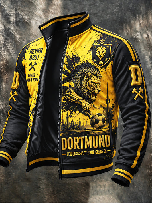 Herren-Borussia-Dortmund-Bundesliga-Jacke mit Graffiti-Print und Reißverschluss