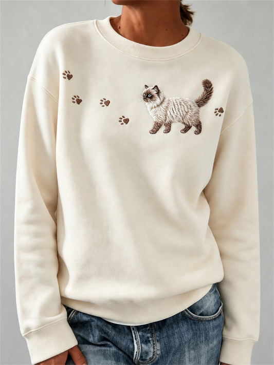 Damen schöne Fuzzy Ragdoll Katze & Pfote Druck Sweatshirt
