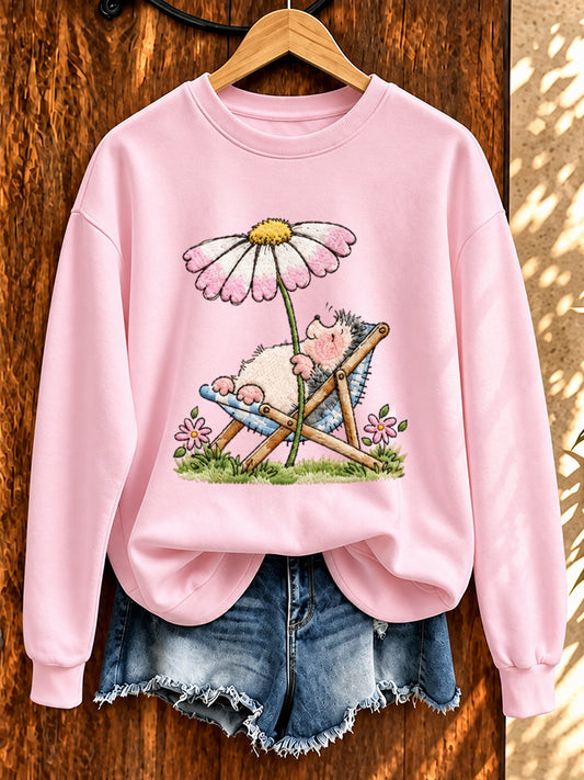 Damen-Sweatshirt mit niedlichem Igel-Print
