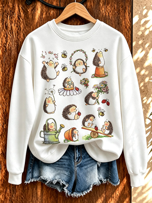 Damen-Sweatshirt mit niedlichem Igel-Print