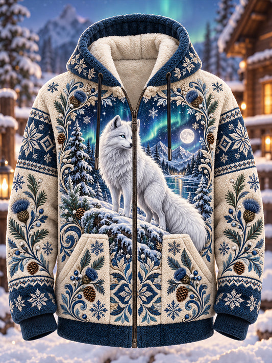 Herren-Kapuzenpullover mit Fleece-Futter und nordischem Waldtier-Design