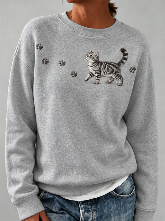 Damen schöne Fuzzy American Kurzhaar Katze & Pfote Print Sweatshirt