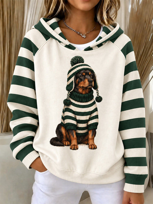 Damen niedliches Winter-Hunde-Print-Langarm-Hemd
