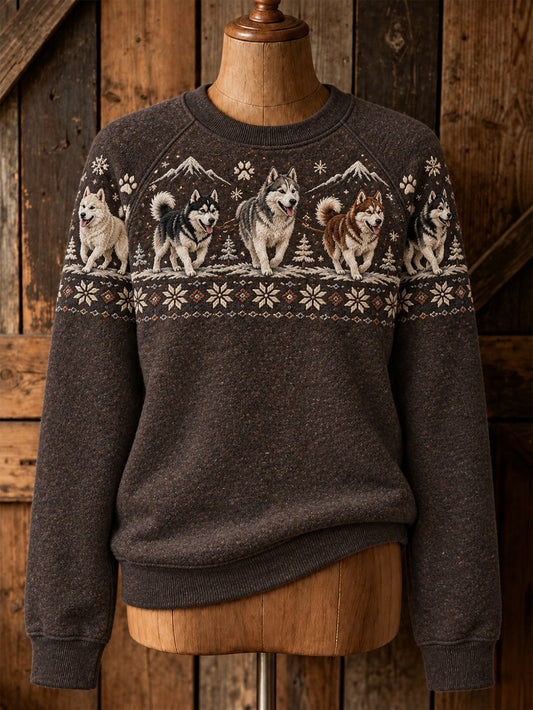 Damen-Sweatshirt mit niedlichem Welpenmuster und lässigem Raglanärmel