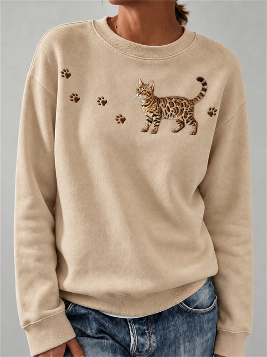 Damen schöne Bengal Katze & Pfote Print Sweatshirt