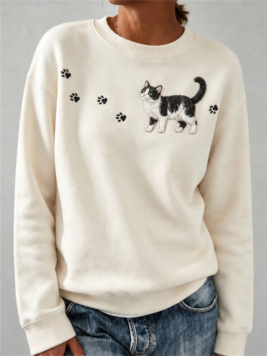 Damen schöne Kuh Katze & Pfote Print Sweatshirt